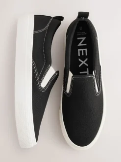 Next Black Slip On Canvas Skater Trainers
