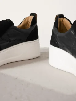 Next Slip On Signature Leather Chunky Wedge Platform Trainers Black Clearance