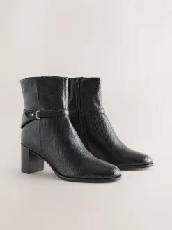 Next Forever Comfort® Hardware Trim Ankle Boots Black Snake Textured Leather New