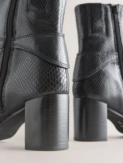 Next Forever Comfort® Hardware Trim Ankle Boots Black Snake Textured Leather New