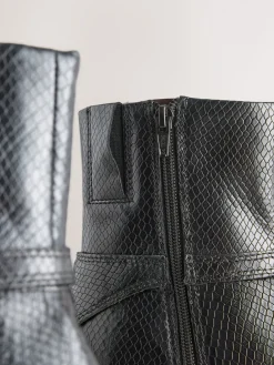 Next Forever Comfort® Hardware Trim Ankle Boots Black Snake Textured Leather New