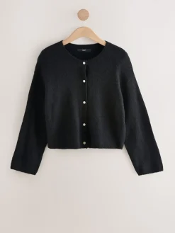 Next Soft Touch Crew Neck Knitted Cardigan With Wool Black Outlet