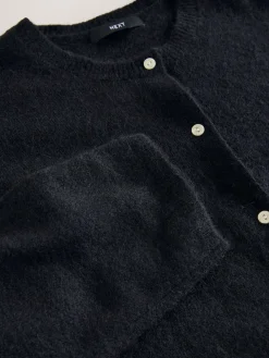 Next Soft Touch Crew Neck Knitted Cardigan With Wool Black Outlet