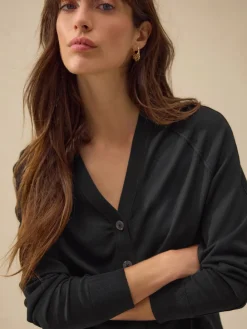 Next Black Soft Touch V-Neck Cotton Rich Button Up Cardigan Hot