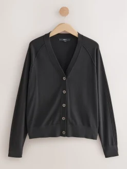 Next Black Soft Touch V-Neck Cotton Rich Button Up Cardigan Hot