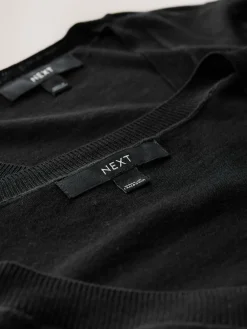 Next Black Soft Touch V-Neck Cotton Rich Jumpers 2 Pack New