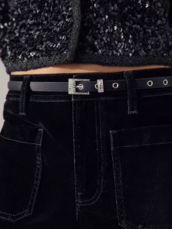 Next Black Sparkle Buckle Satin Skinny Belt Best