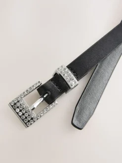 Next Black Sparkle Buckle Satin Skinny Belt Best