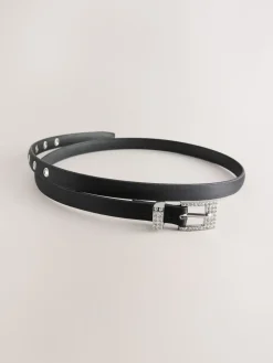 Next Black Sparkle Buckle Satin Skinny Belt Best