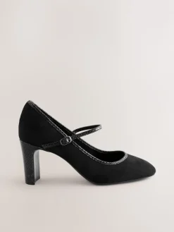 Next Standard Fit Round Toe Mary Jane Block Court Shoes Black Sale