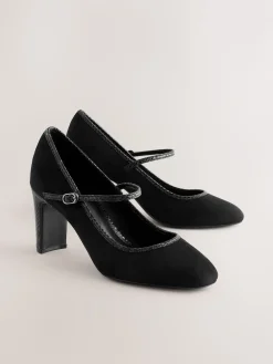 Next Standard Fit Round Toe Mary Jane Block Court Shoes Black Sale