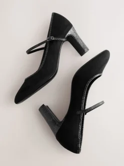 Next Standard Fit Round Toe Mary Jane Block Court Shoes Black Sale