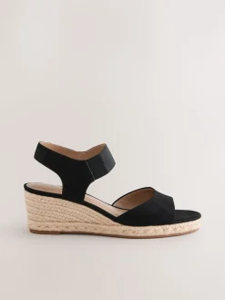 Next Standard Fit Round Toe Elastic Strap Detail Wedges Black Online