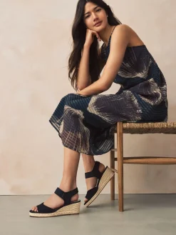 Next Standard Fit Round Toe Elastic Strap Detail Wedges Black Online