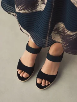 Next Standard Fit Round Toe Elastic Strap Detail Wedges Black Online