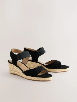 Next Standard Fit Round Toe Elastic Strap Detail Wedges Black Online