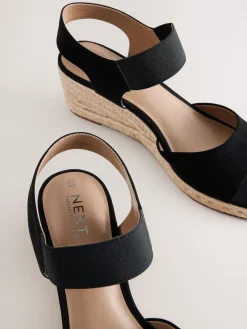 Next Standard Fit Round Toe Elastic Strap Detail Wedges Black Online