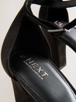 Next Black Standard/Wide Fit Block Heel Sandals Sale
