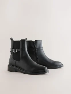 Next Standard/Wide Fit Buckled Chelsea Boots Black New