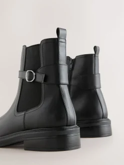 Next Standard/Wide Fit Buckled Chelsea Boots Black New