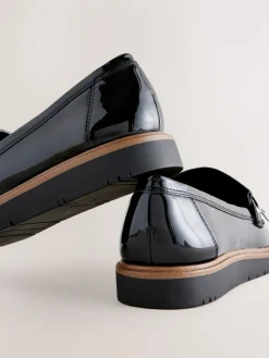 Next Standard/Wide Fit Chunky Patent Tassel Detail Loafers Black Discount