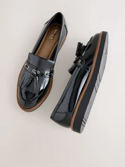 Next Standard/Wide Fit Chunky Patent Tassel Detail Loafers Black Discount