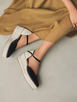 Next Standard/Wide Fit Closed Toe Platform Espadrille Wedges Black Discount