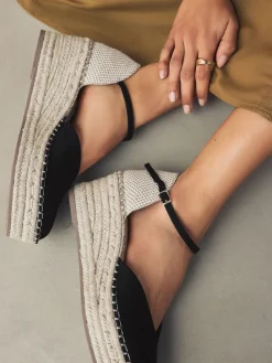 Next Standard/Wide Fit Closed Toe Platform Espadrille Wedges Black Discount