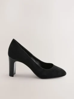 Next Black Standard/Wide Fit Round Toe Block Court Shoes Hot