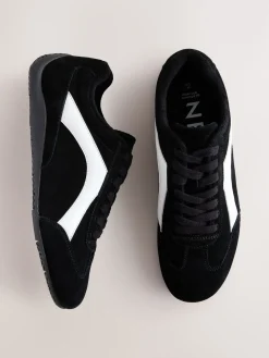 Next Forever Comfort® Leather Slimsole Lace-Up Trainers Black Suede Outlet