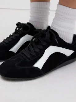 Next Forever Comfort® Leather Slimsole Lace-Up Trainers Black Suede Outlet