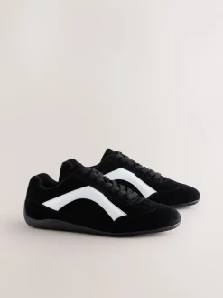 Next Forever Comfort® Leather Slimsole Lace-Up Trainers Black Suede Outlet