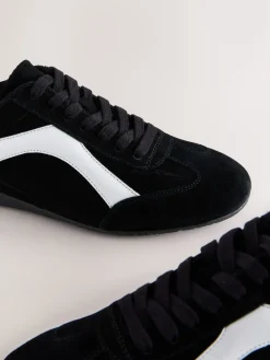 Next Forever Comfort® Leather Slimsole Lace-Up Trainers Black Suede Outlet