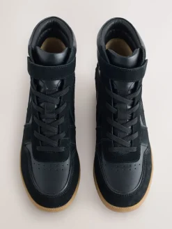 Next Forever Comfort® Lace Up Wedge Trainers Black Suede Discount