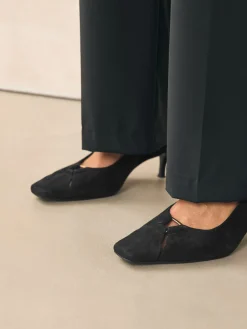 Next Leather Cutout Hardware Detail Slingback Heels Black Suede Best