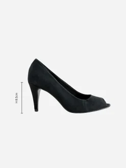 Next Premium Leather Peep Toe Heels Black Suede