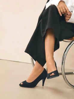 Next Premium Leather Peep Toe Heels Black Suede