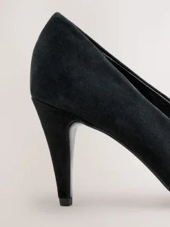 Next Premium Leather Peep Toe Heels Black Suede