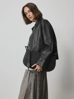 Next Black Suede Weave Sling Bag Hot