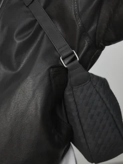 Next Black Suede Weave Sling Bag Hot