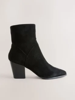Next Western Block Heel Ankle Boots Black Suede Outlet