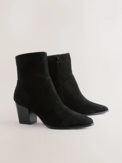Next Western Block Heel Ankle Boots Black Suede Outlet