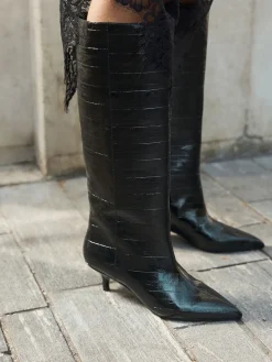 Next Forever Comfort® Knee High Underset Heel Boots Black Textured Best