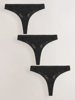Next Thong All-Over Lace No VPL Knickers 3 Pack Black Best