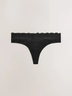 Next Black Thong Cotton Lace Knickers 4 Pack New