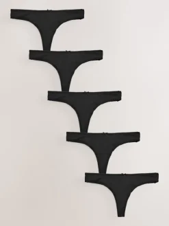 Next Thong Microfibre Knickers 5 Pack Black New