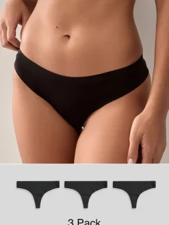 Next Thong No VPL Comfort Knickers 3 Pack Black Clearance