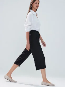 Next Tie Waist Linen Blend Culottes Black Discount