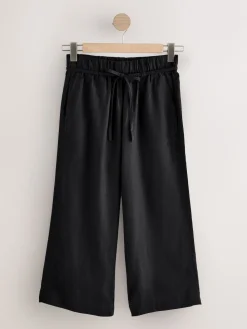 Next Tie Waist Linen Blend Culottes Black Discount
