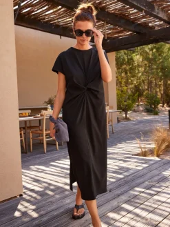 Next Twist Short Sleeved T-Shirt Summer Dress Black Clearance